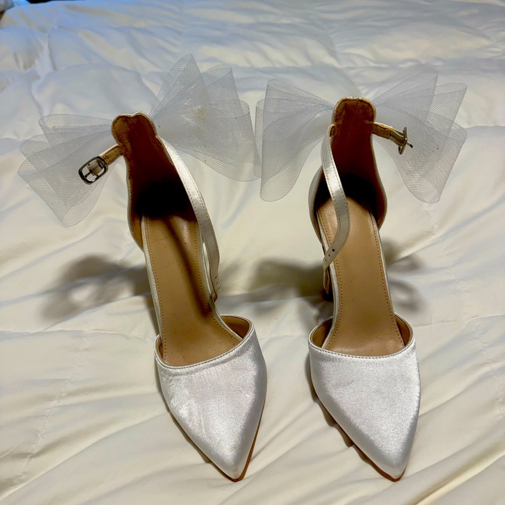 Elegant White Satin Women's Heels